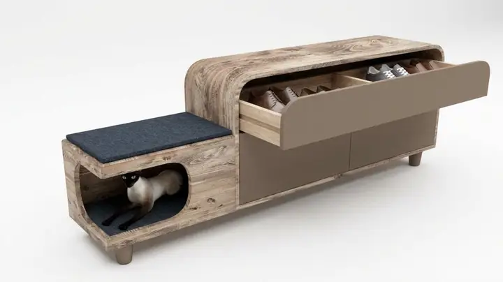 جزامة خشب بمقعد مدمج وتصميم عصري
