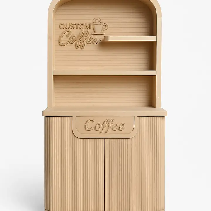Beige Wooden Coffee Cabinet with Shelves